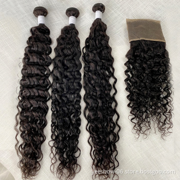 wholesale cheapest human bulk with closure short 8a blue star tags 15 stand 4a wraps water wave bundle hair raw hair